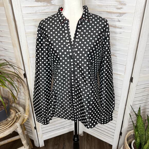 VINTAGE BELUVA SAN FRANCISCO Women's Polka Dot Button Front TopBlack White XL - Picture 15 of 16